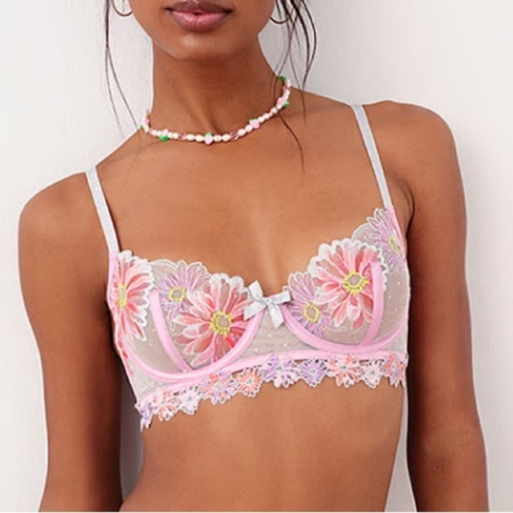 New! For Love And Lemons Aster Embroidered Underwire floral Bra 10195